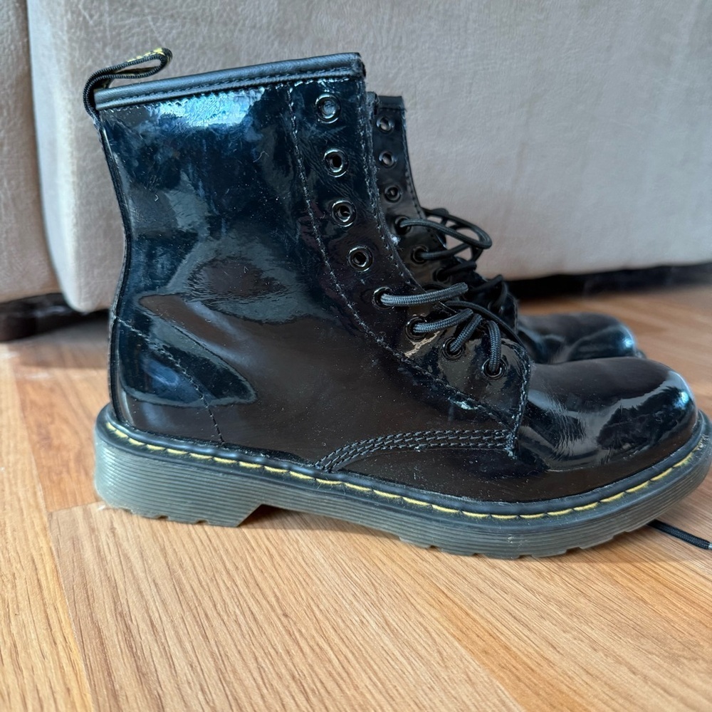 Dr. Martens Delaney 1460 Black Patent Lamper Lace Up Zipper Boots Size 3 (Girls)